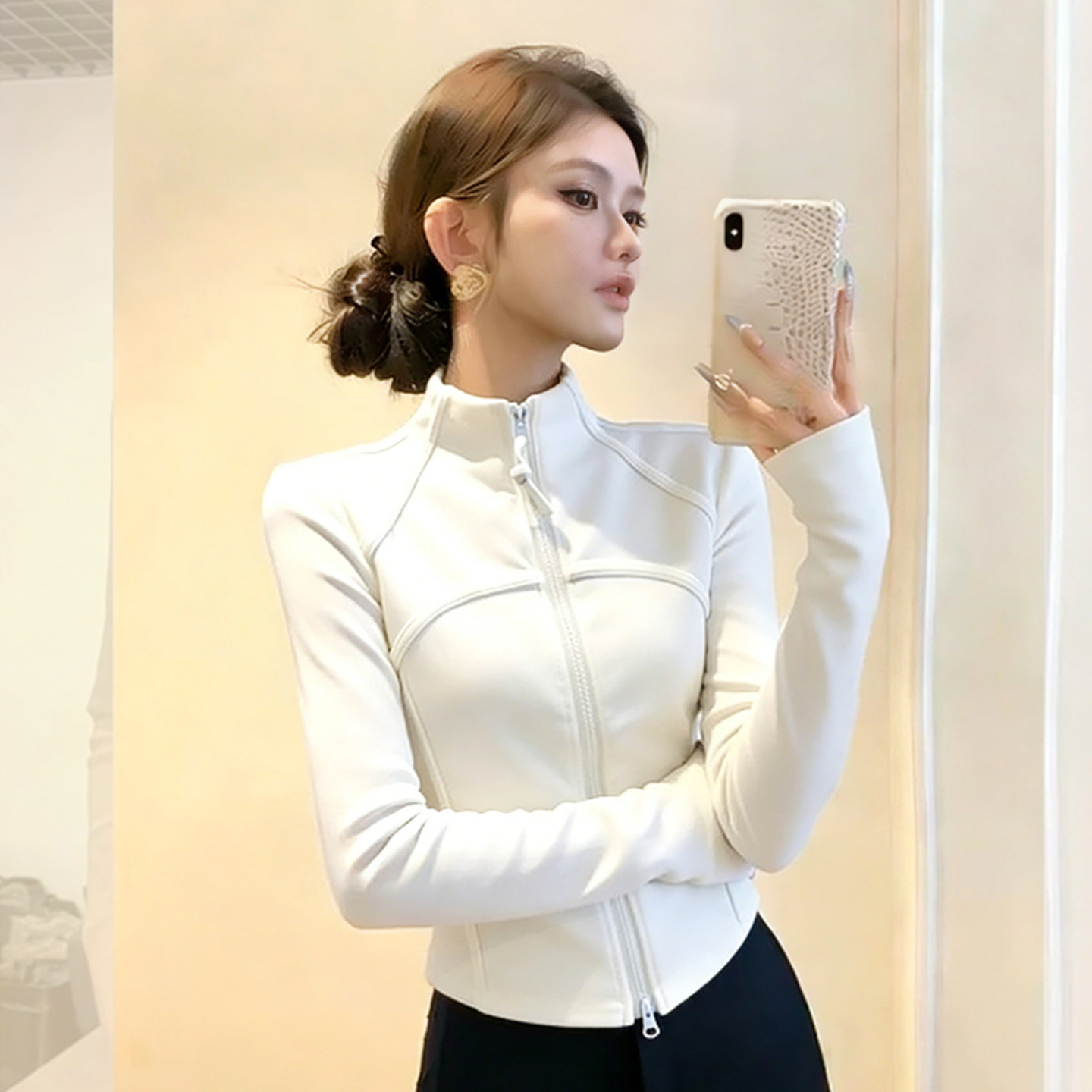 白皙气质~气质白色立领拉链修身上衣女秋冬显瘦长袖德绒内搭打底,女装/女士精品,时尚抓绒衣,淘宝优惠券,粉丝福利购,淘宝优惠卷