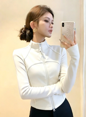 白皙气质~气质白色立领拉链修身上衣女秋冬显瘦长袖德绒内搭打底