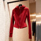 时尚 外套 收腰开衫 捕捉 欧货红色连帽立领拉链卫衣女秋冬辣妹修身