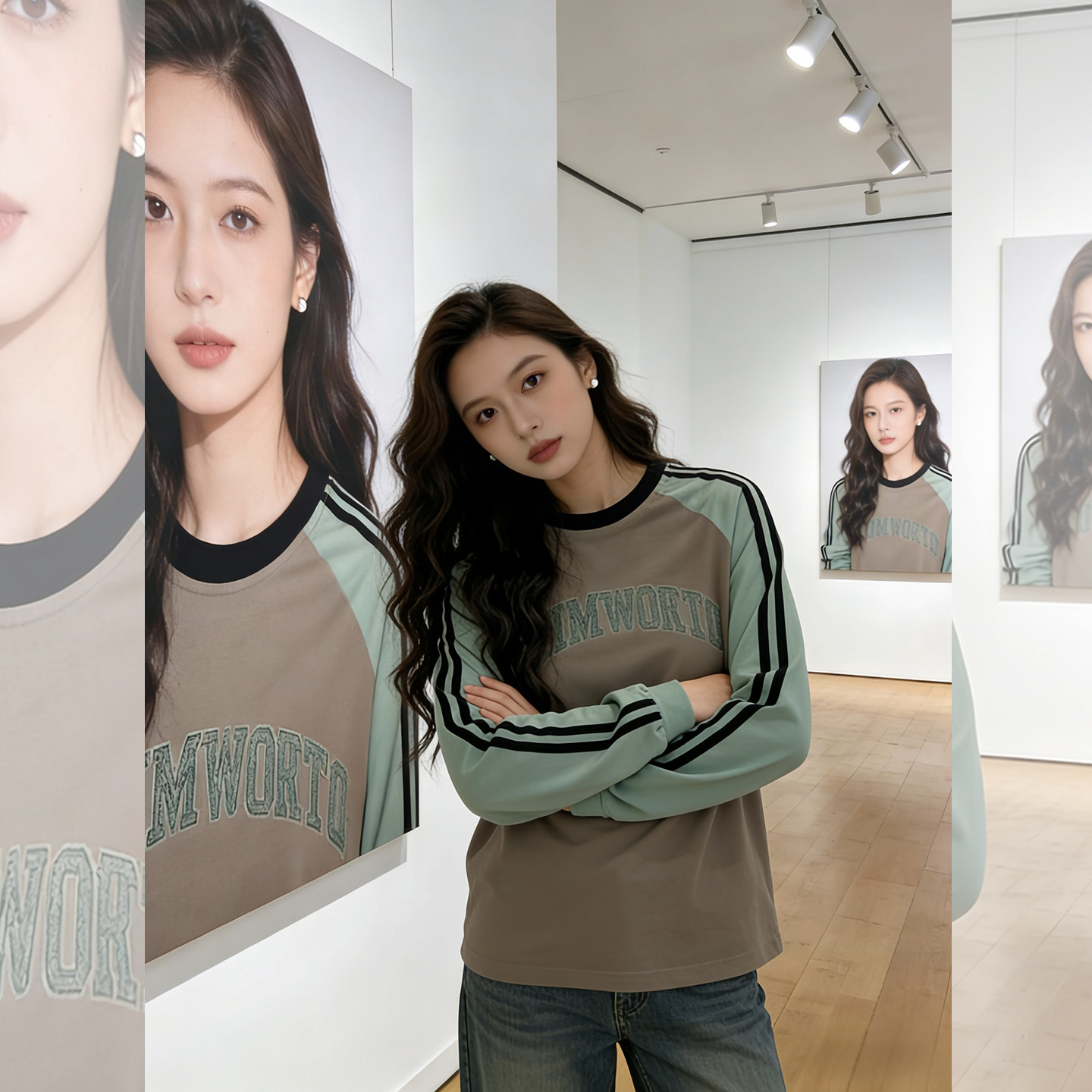 复古撞色~美式插肩袖卫衣女春秋宽松显瘦字母印花圆领长袖T恤上衣,女装/女士精品,大码内搭,淘宝优惠券,粉丝福利购,淘宝优惠卷