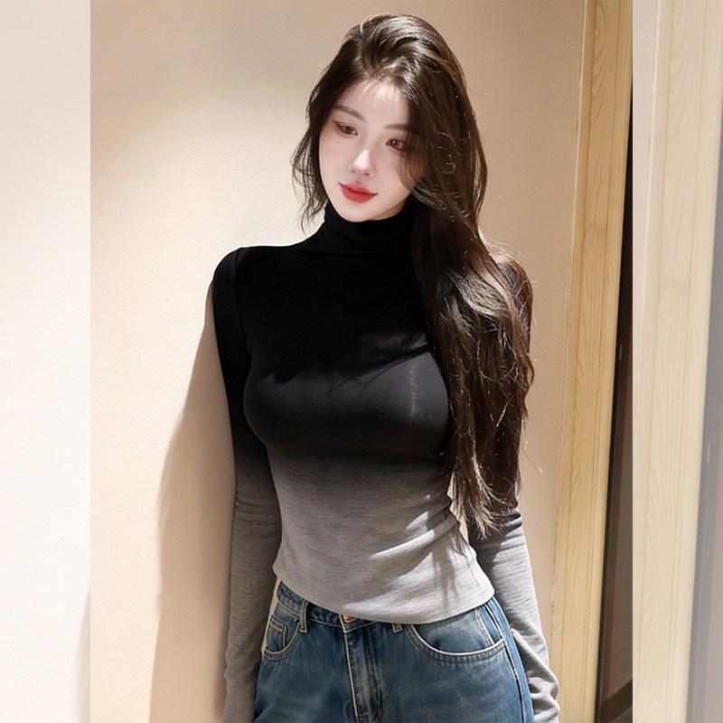 渐变色高领修身打底衫可外穿内搭