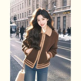 韩系独特超好看摇粒绒咖色羊羔毛厚外套女款冬季2026年新款小个子