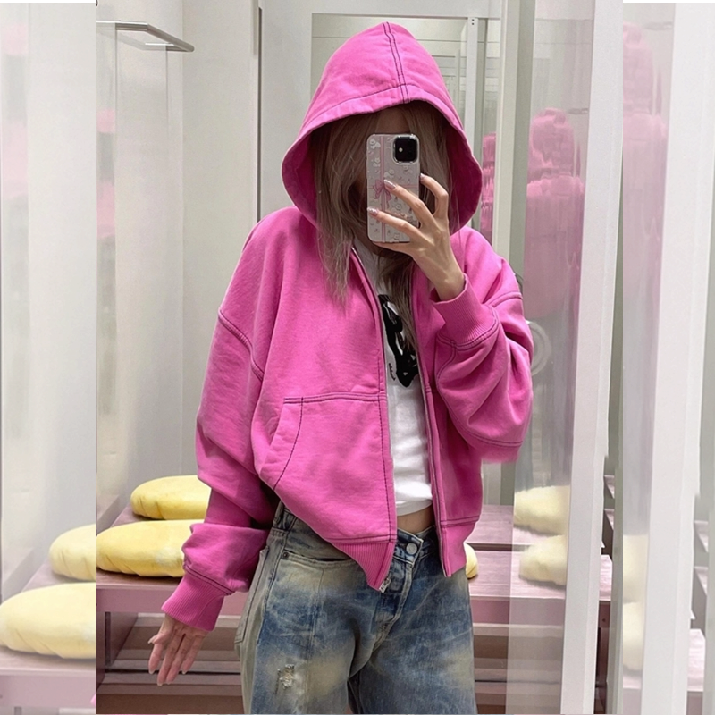 松弛随性~玫粉色宽松连帽卫衣外套女秋冬小个子减龄休闲百搭上衣,女装/女士精品,短外套,淘宝优惠券,粉丝福利购,淘宝优惠卷