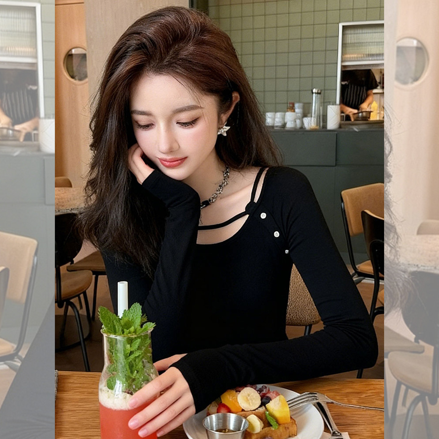 黑系柔雅~轻熟风气质修身内搭打底衫女高级感可外穿设计显瘦上衣,女装/女士精品,大码内搭,淘宝优惠券,粉丝福利购,淘宝优惠卷