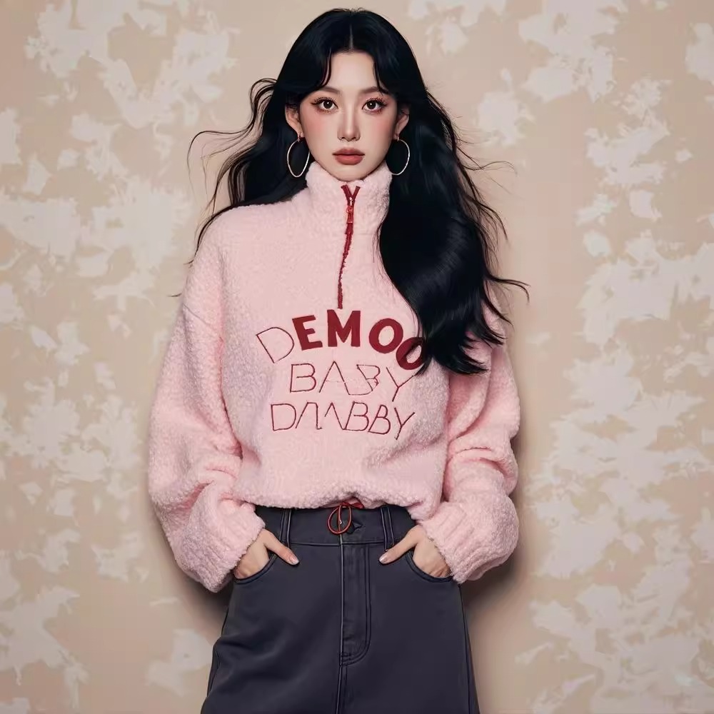 春秋冬新款摇粒绒羊羔毛高领卫衣