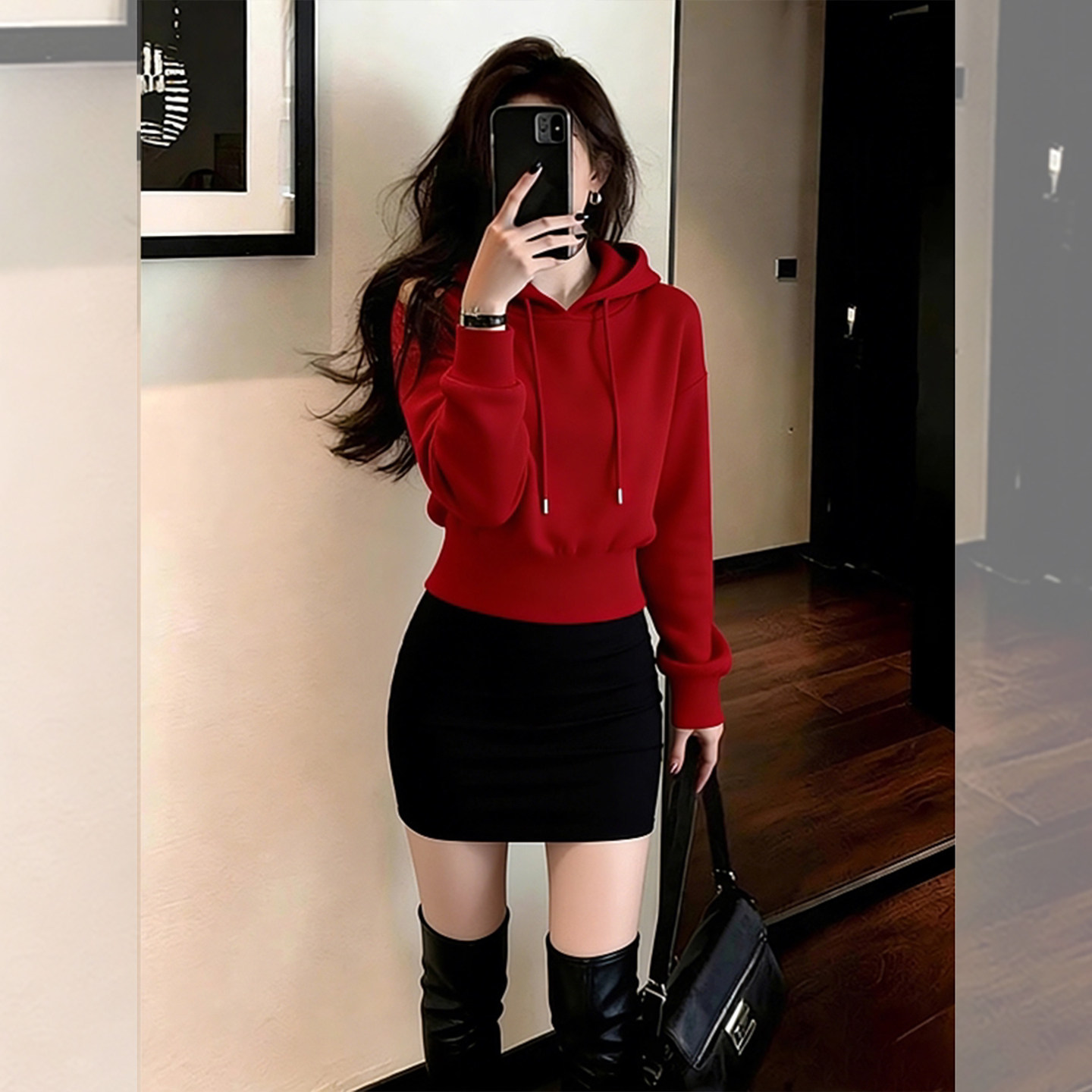 过年氛围感穿搭红色连帽卫衣女2026春季新款韩风chic气质穿搭上衣,女装/女士精品,大码内搭,淘宝优惠券,粉丝福利购,淘宝优惠卷