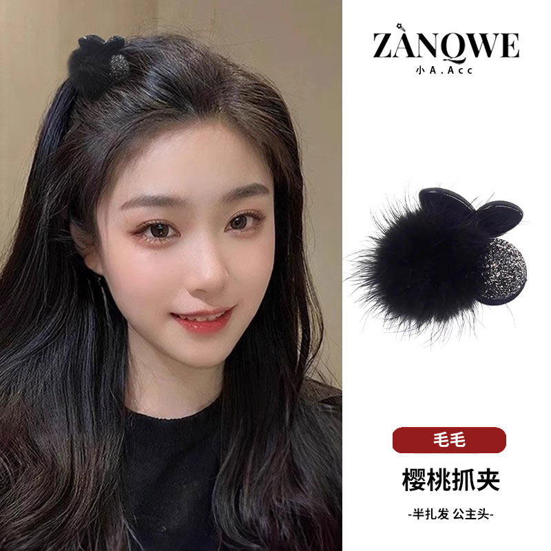 温柔风小号抓夹水钻毛绒鲨鱼夹