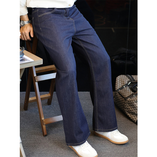 秋 宽松直筒通勤长裤 简素Design复古原牛微喇明线休闲牛仔裤 男美式