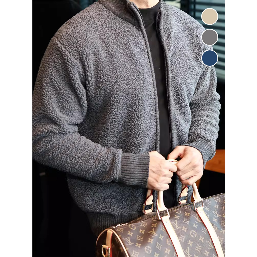 简素Design泰迪绒加厚卫衣外套男款重磅保暖针织衫宽松拉链上衣冬