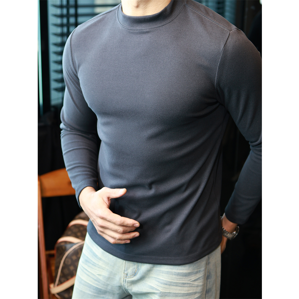 简素Design德绒立领保暖打底T恤衫男纯色内搭卫衣修身休闲上衣冬