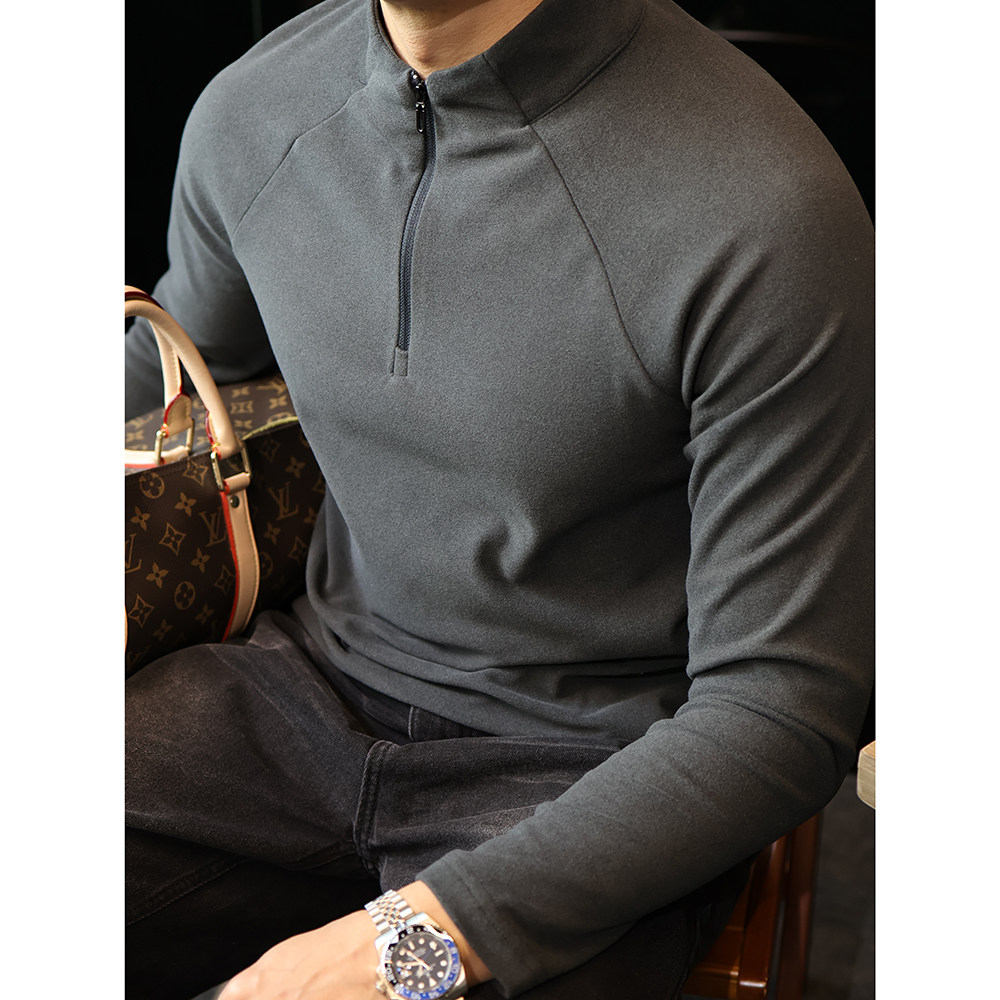 简素Design德绒半拉链插肩卫衣男款修身立领打底衫保暖内搭上衣冬