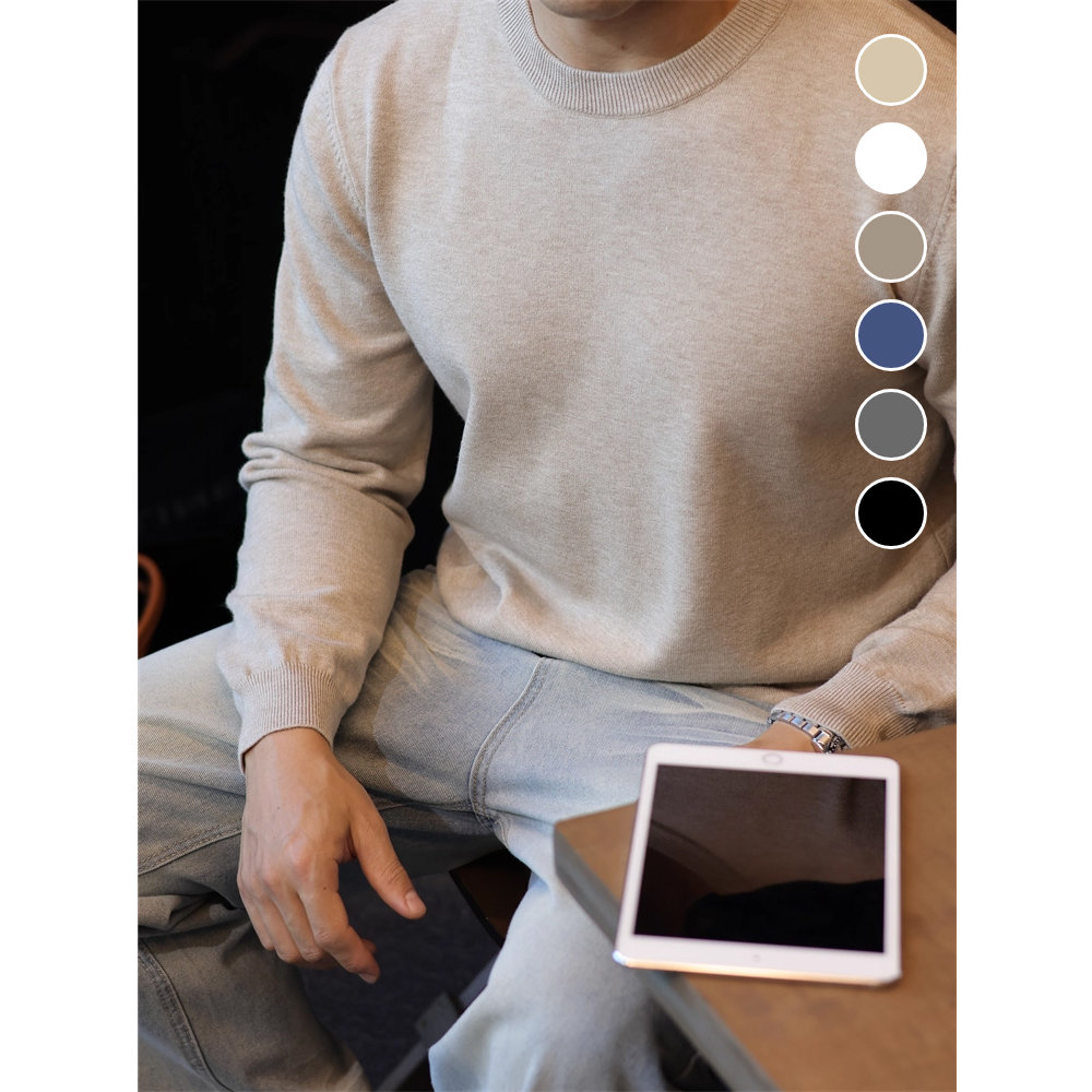 复古混纺简约薄款针织衫基础打底