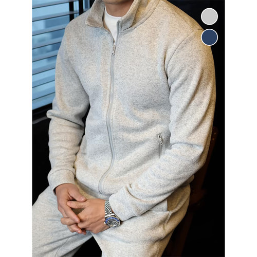 简素Design休闲套装男加绒卫衣外套长裤两件套宽松运动弯刀卫裤冬 - 封面