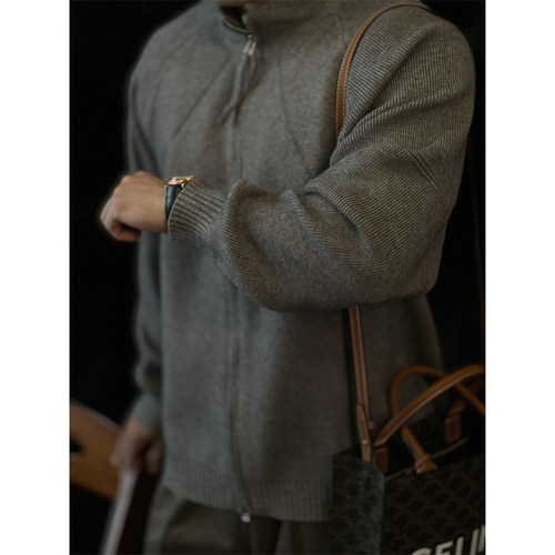 美拉德慵懒风针织开衫立领男秋冬