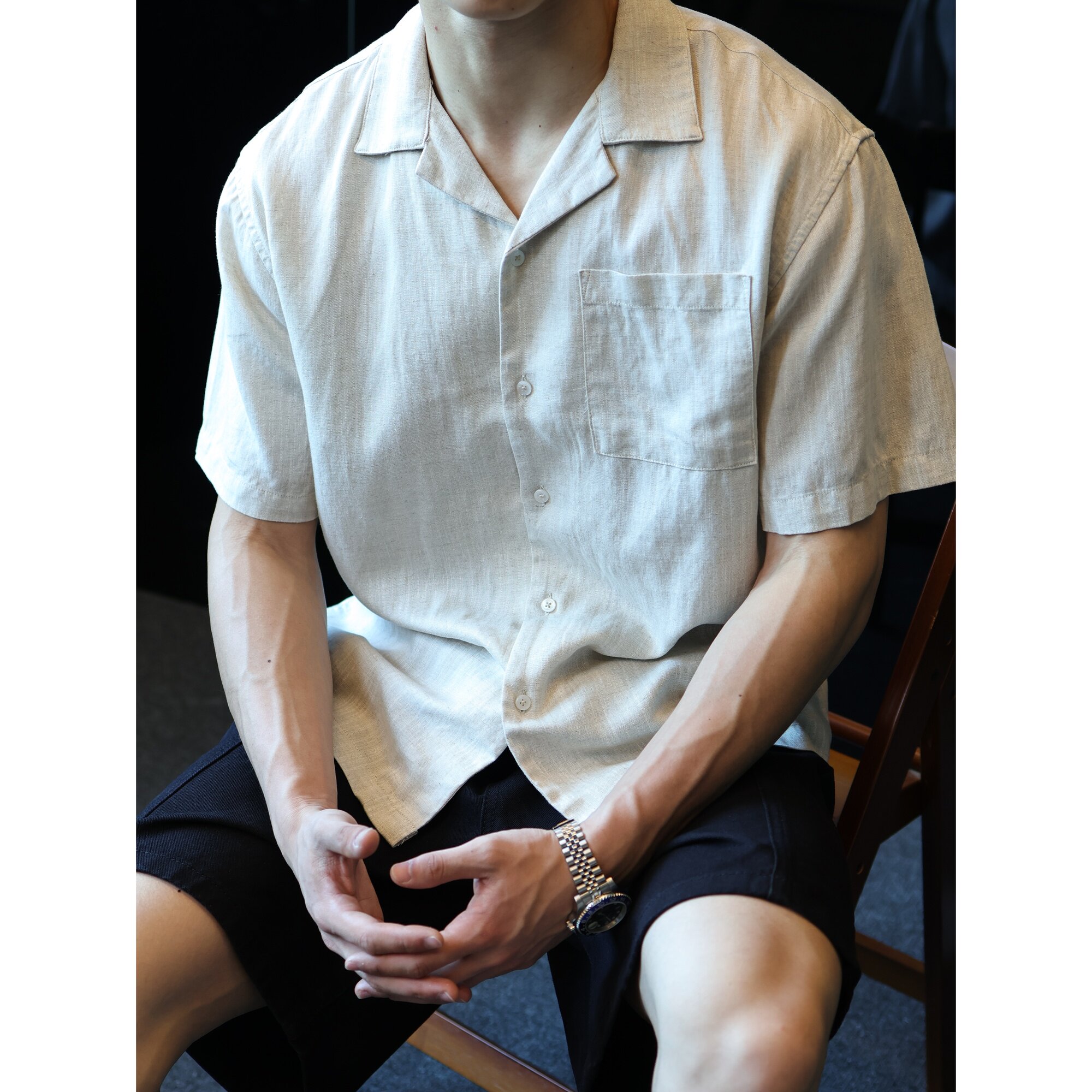 天丝古巴领短袖衬衫男款老钱风图片