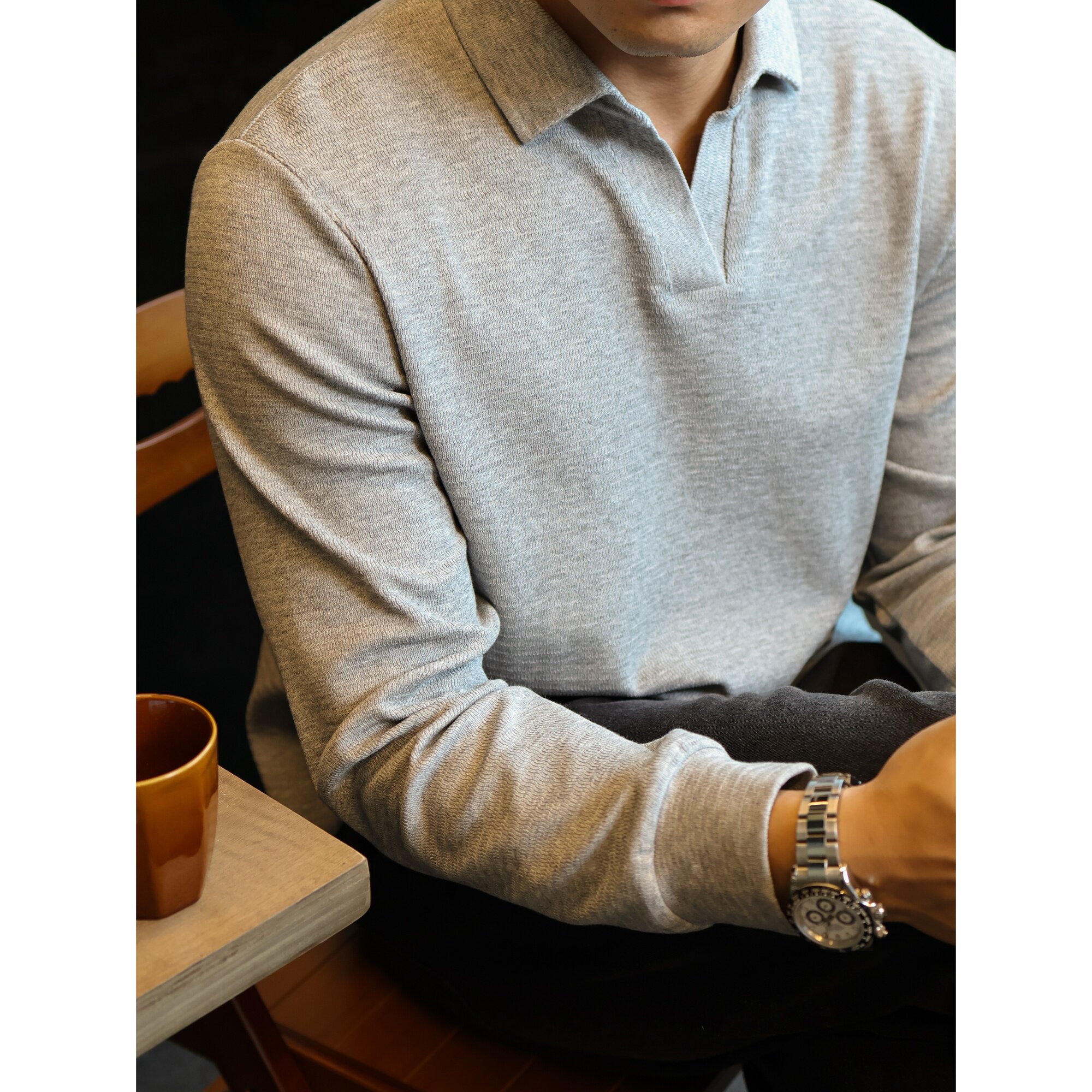 简素Design新疆长绒棉翻领针织衫男士耐磨休闲Polo衫秋冬长袖T恤