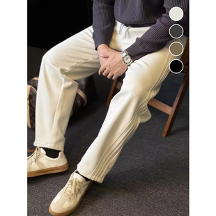 卫裤 休闲纯色加厚香蕉裤 秋冬男 直筒长裤 简素Design垂感加绒弯刀裤