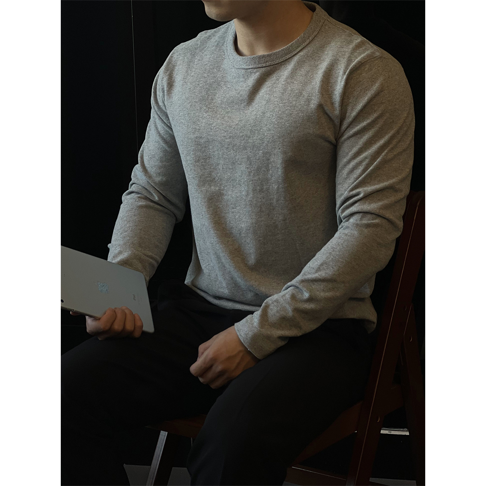 重磅纯棉圆领长袖T恤打底衫男士
