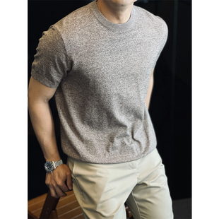 男休闲薄款 T恤垂感针织衫 冰丝上衣春夏 老钱风复古短袖 简素Design