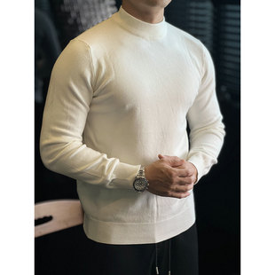 T恤毛衣秋冬季 简素Design羊毛薄绒圆领打底针织衫 男纯色内搭长袖
