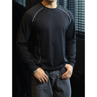 简素Design天丝莫代尔垂感插肩撞色长袖 春秋 T恤男速干运动打底衫