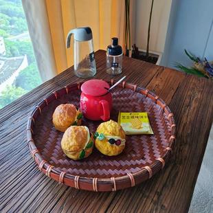 复古簸箕头层竹皮手工编织竹编制品家用晾晒东西竹筐零食托盘茶盘