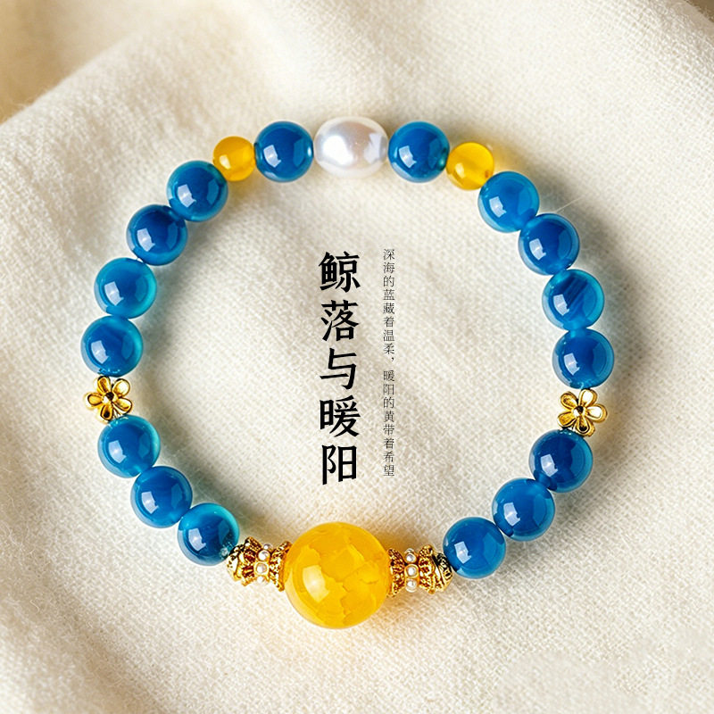 新中式糖心玛瑙串珠手链女时尚高级感淡水珍珠龙纹玛瑙手串手饰