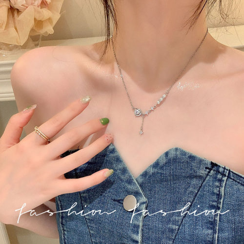 韩系镶锆星球珍珠流苏项链女轻奢小众高级感颈链配饰锁骨链choker