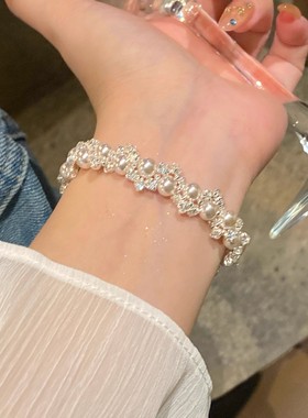 法式爆闪珍珠满钻手链女宫廷风轻奢复古精致高级感小众手饰批发