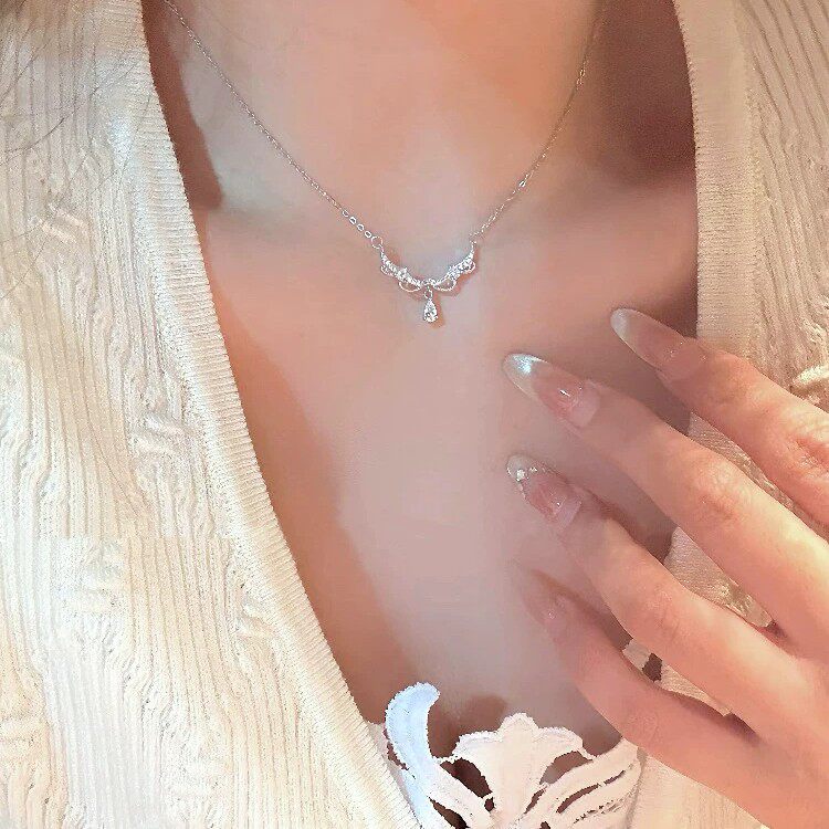 法式蕾丝流苏水滴吊坠项链女轻奢小众甜美小清新夏季锁骨链配饰品