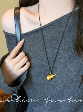 新中式葫芦吊坠项链女2025新款长款毛衣链高级感轻奢小众配饰品
