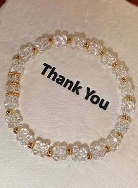 爆闪白水晶手串切面算盘形水晶手链叠戴女轻奢小众设计冷淡风手饰