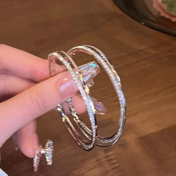 超闪双层大圈圈耳环女独特ins设计感时尚百搭精致耳圈耳饰品批发