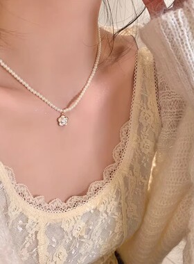 温柔气质山茶花珍珠项链女高级感轻奢小众choker锁骨链精致颈链潮