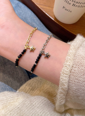 黑色串珠拼接五角星手链女ins风小众简约学生手串气质百搭手饰品