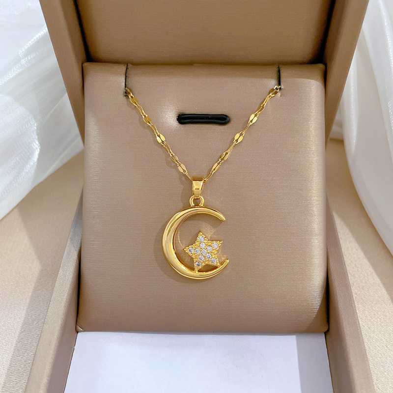 【钛钢】星星月亮奢跨境宴会婚庆项链女网红百搭锁骨链钛钢链条