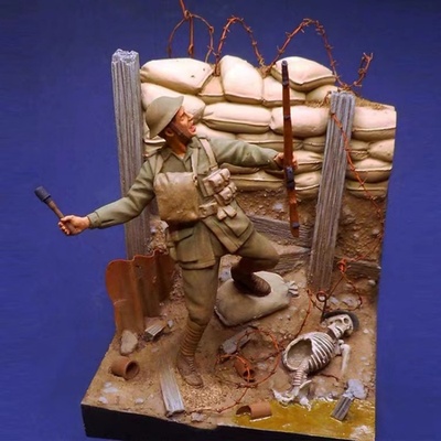 源模居GK 1/35树脂模型 英国投弹士兵 (带场景) 手办白模 554C
