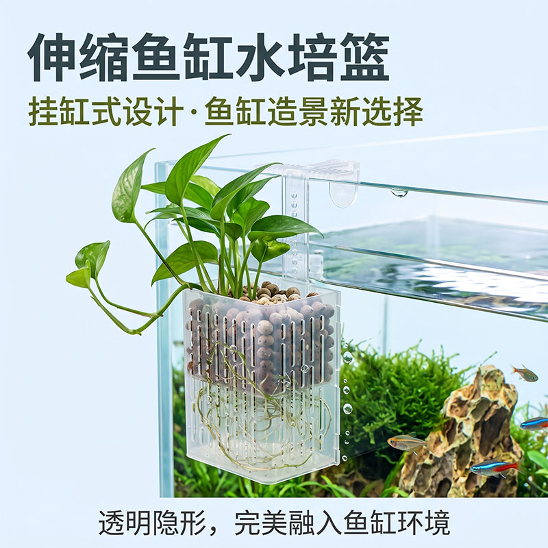 鱼缸挂缸式透明可伸缩水培篮
