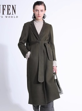 福芬秋季新款羊毛大气毛呢大衣纯色女士外套DY-12413A
