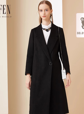 福芬秋冬新款女西服领羊毛百搭中长款气质毛呢大衣DY-13396