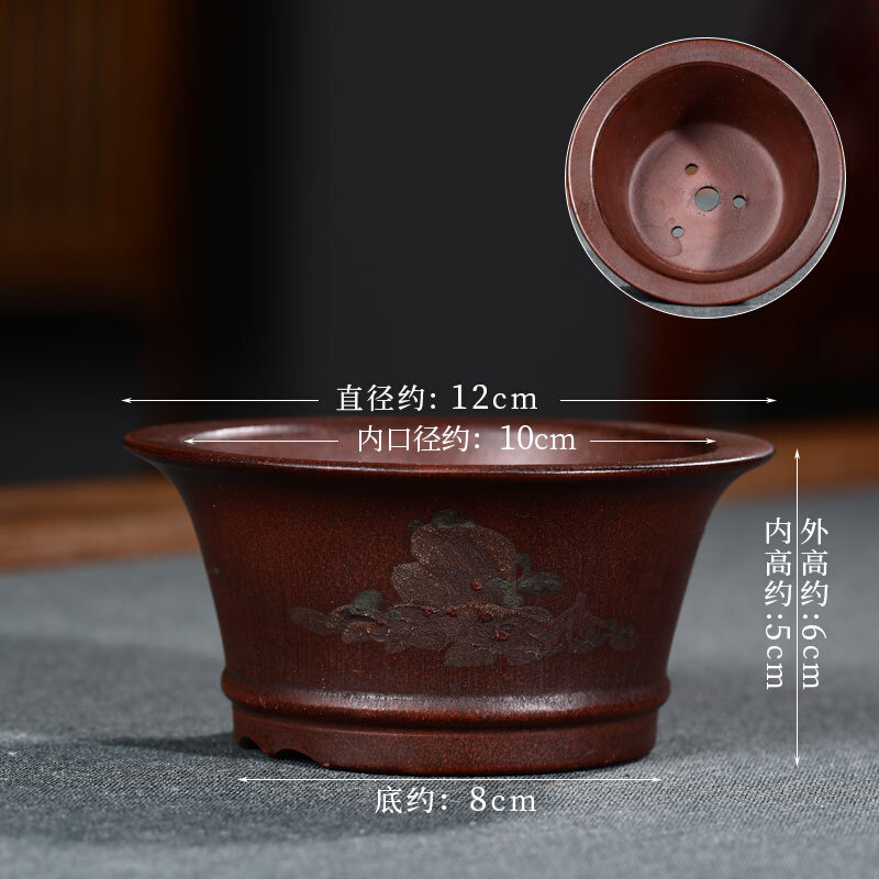 台湾回流紫砂民国铁画轩泥绘全手工六方盆做旧老花盆花卉包邮简约