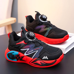 男童运动鞋红色鞋子春季2026新款儿童网面透气篮球鞋中大童跑步鞋