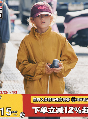 VISION童装 美式复古水洗做旧宽松立领短款外套男女儿童26春新