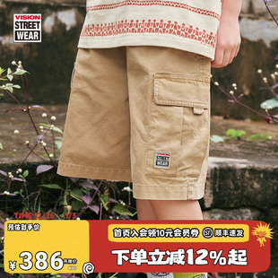 美式 男女同款 街头复古做旧水洗多袋薄款 五分短裤 短裤 VISION童装