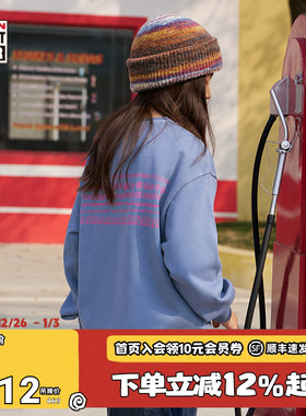 VISION童装 美式复古水洗做旧宽松落肩圆领卫衣男女儿童25冬新款