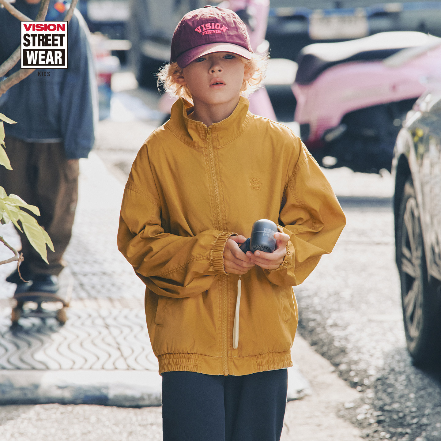 VISION童装 美式复古水洗做旧宽松立领短款外套男女儿童26春新