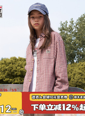 VISION童装  美式复古宽松磨毛格纹工装长袖衬衫男女儿童25秋新款