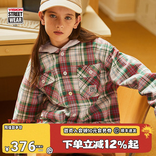 男女儿童同款 童装 春季 美式 外套 VISION 复古连帽格子衬衫 KIDS