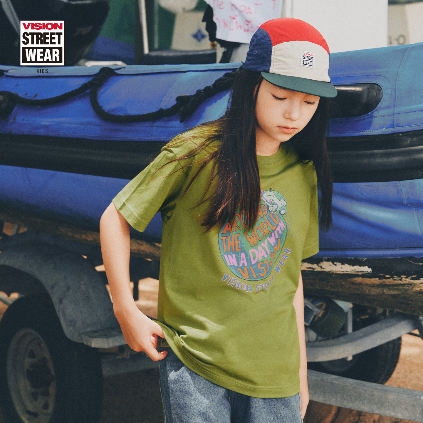 VISION童装 美式复古环保主题印花棉质短袖T恤男女儿童26夏季新款