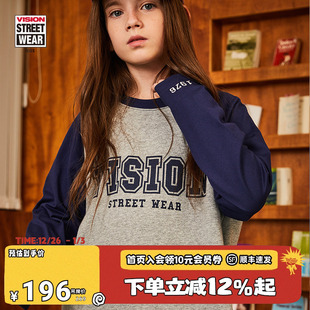 KIDS 宽松长袖 童装 复古街头插肩袖 T恤 男女儿童秋冬美式 VISION